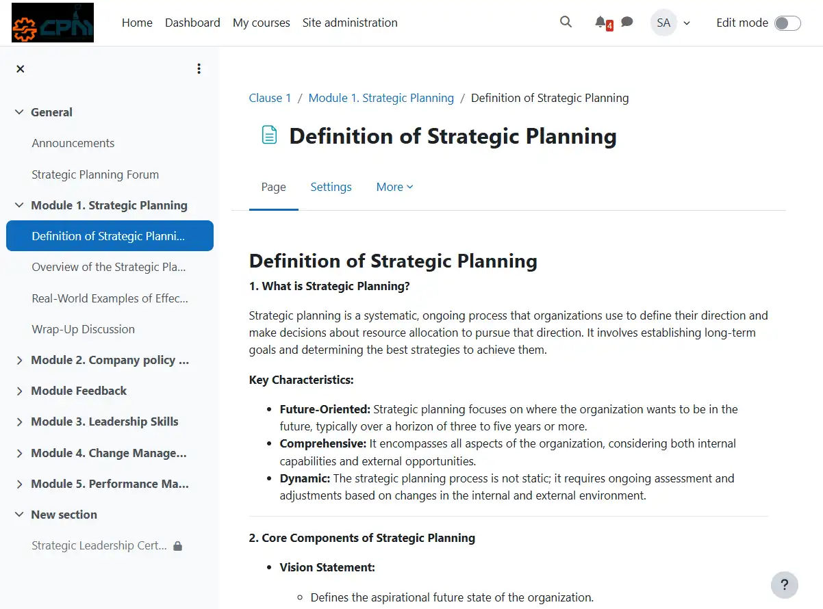 Training platform dashboard
